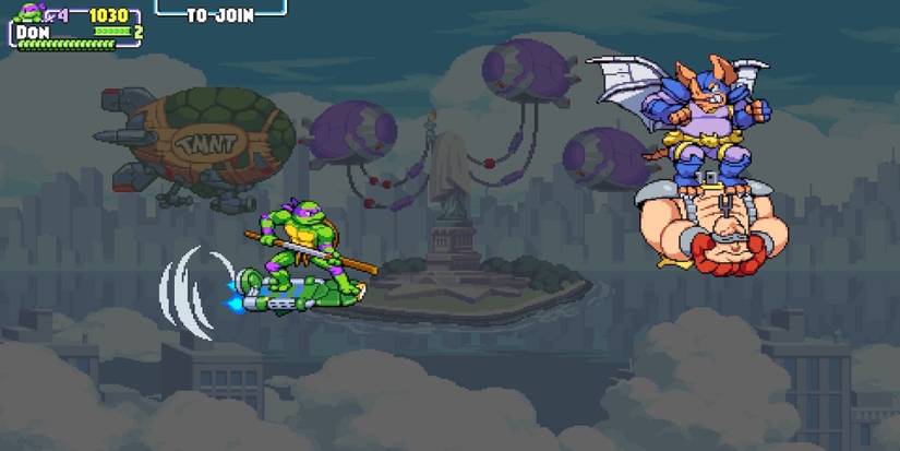 Fighting a boss in Teenage Mutant Ninja Turtles Shredder's Revenge