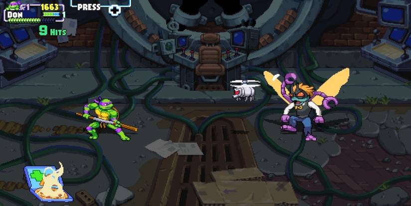 Fighting a boss in Teenage Mutant Ninja Turtles Shredder's Revenge