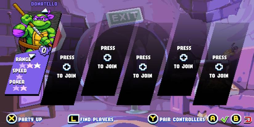 Donatello in the character select screen in Teenage Mutant Ninja Turtles Shredder's Revenge