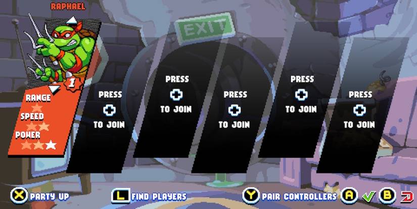 Raphael in the character select screen in Teenage Mutant Ninja Turtles Shredder's Revenge