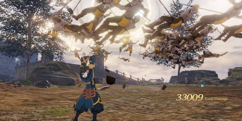 Fighting enemies in Fire Emblem Warriors Three Hopes