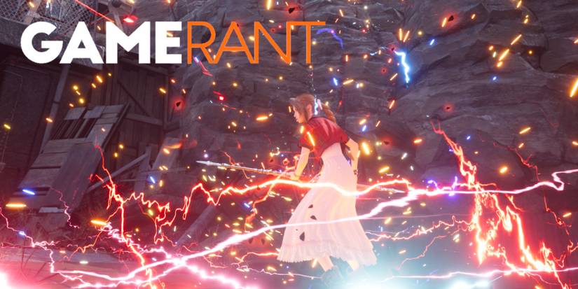 Aerith using Sorcerous Storm with the Silver Staff