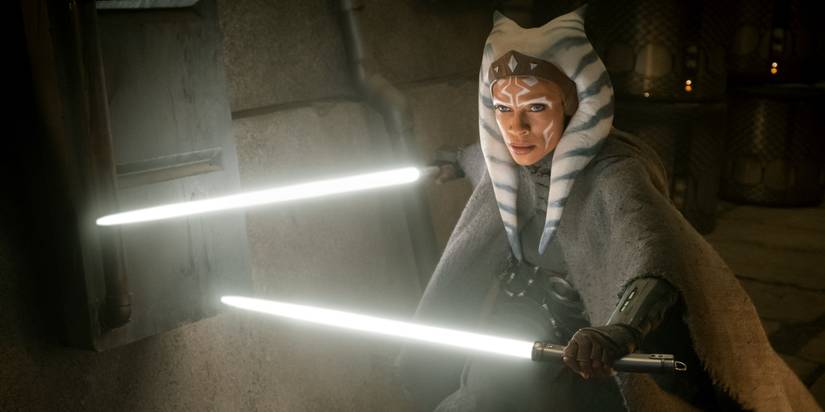 Rosario Dawson as Ahsoka Tano, brandishing her white lightsabers. Image source: vanityfair.com