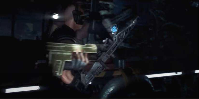 Aliens Dark Descent soldier with a motion tracker equipped to their gun