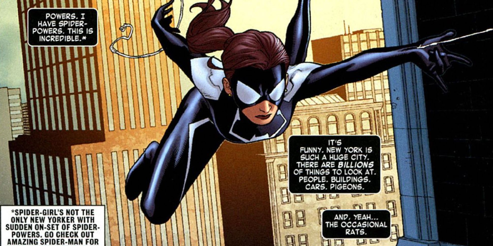 Anya Corazon swinging from her webs in Marvel Comics