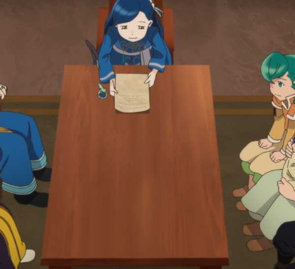 Ascendance of a Bookworm Contract Meeting between Myne, Sylvester, and her family