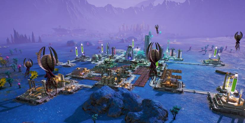 A vibrant planet with buildings in Aven Colony