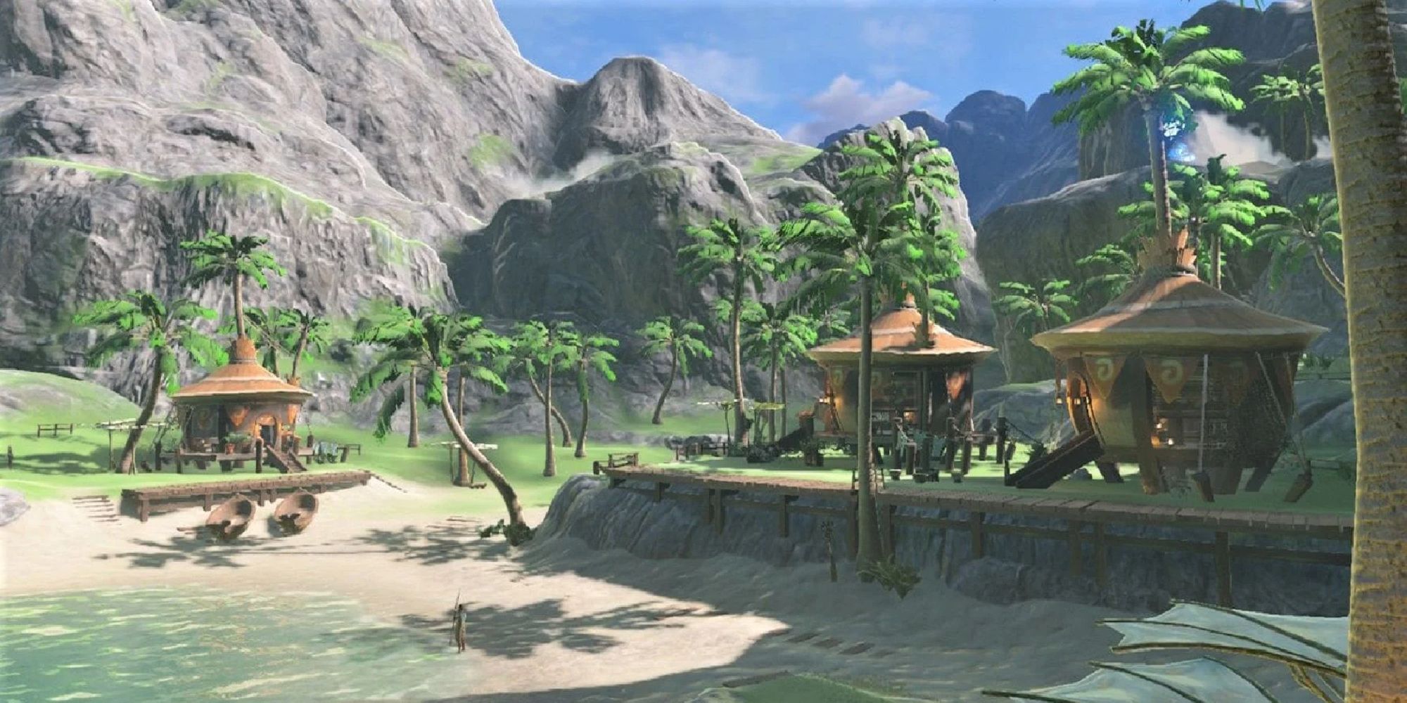 A hidden village by a beach in Hyrule in BOTW