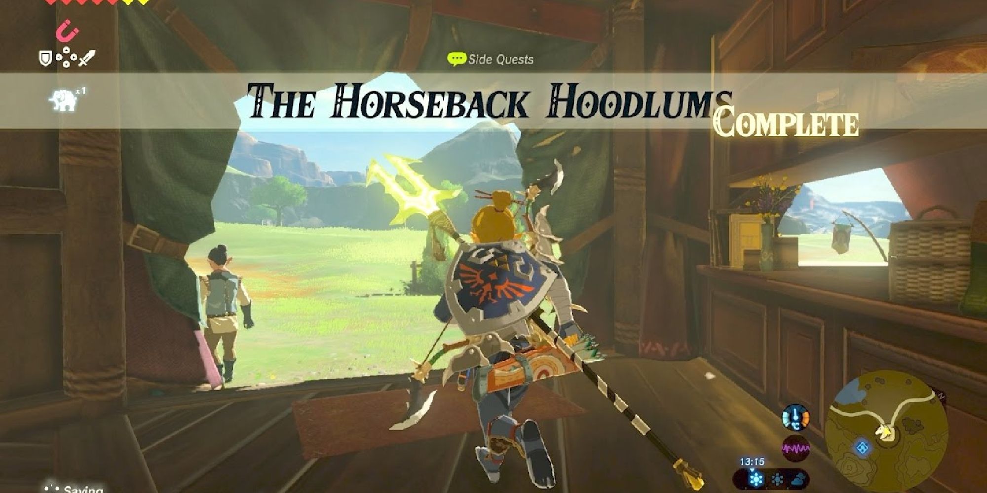 Link leaving a stable after completing the side quest "The Horseback Hoodlums"