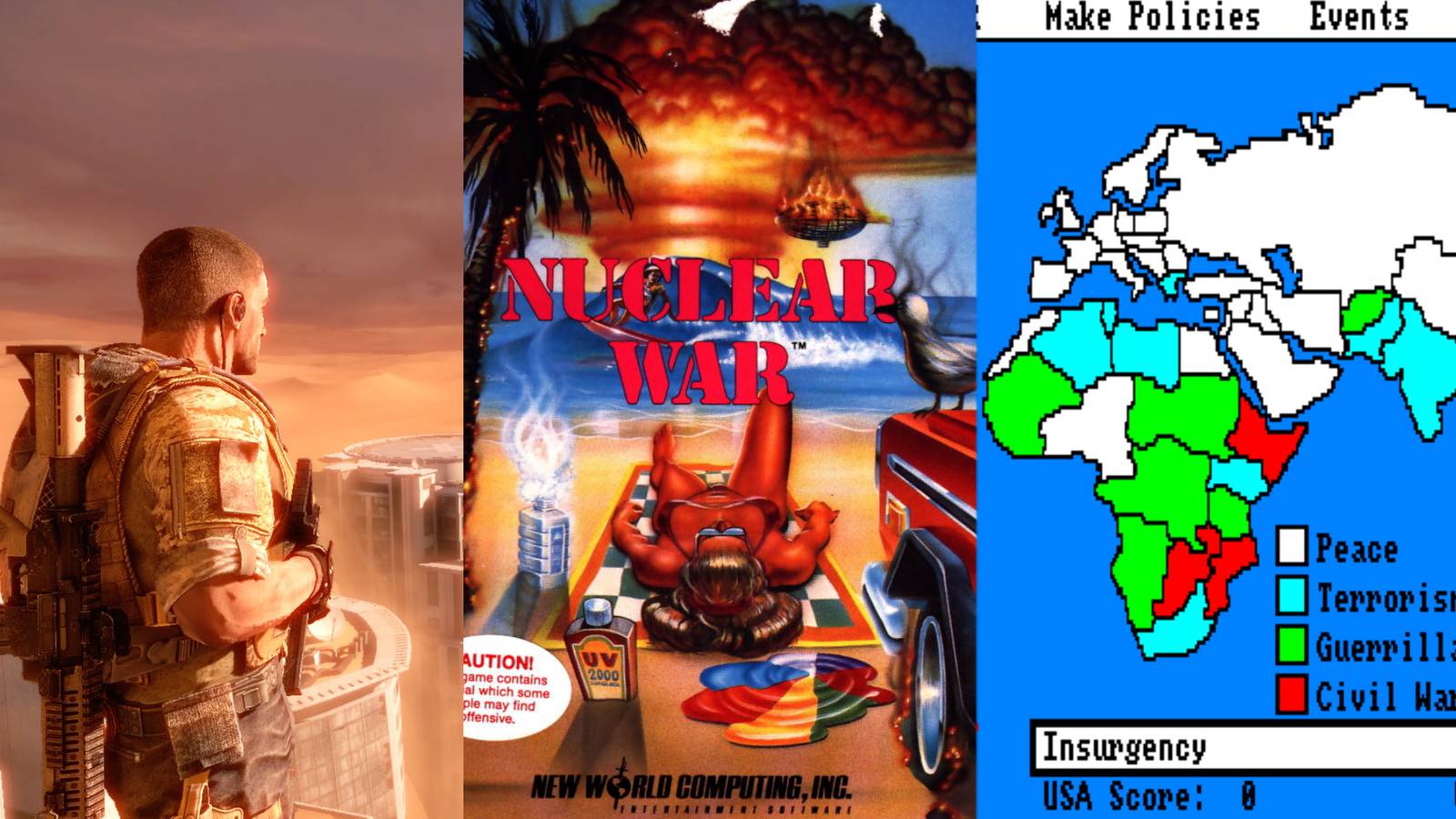 Banner Image Depicting Spec Ops The Line (Left), Nuclear War (Centre) and Balance of Power (Right)