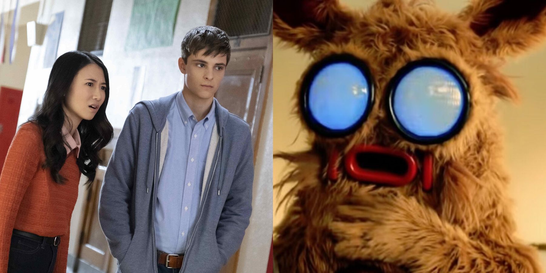 Split image of School Spirit and Pooka! episodes of Blumhouse TV show Into The Dark