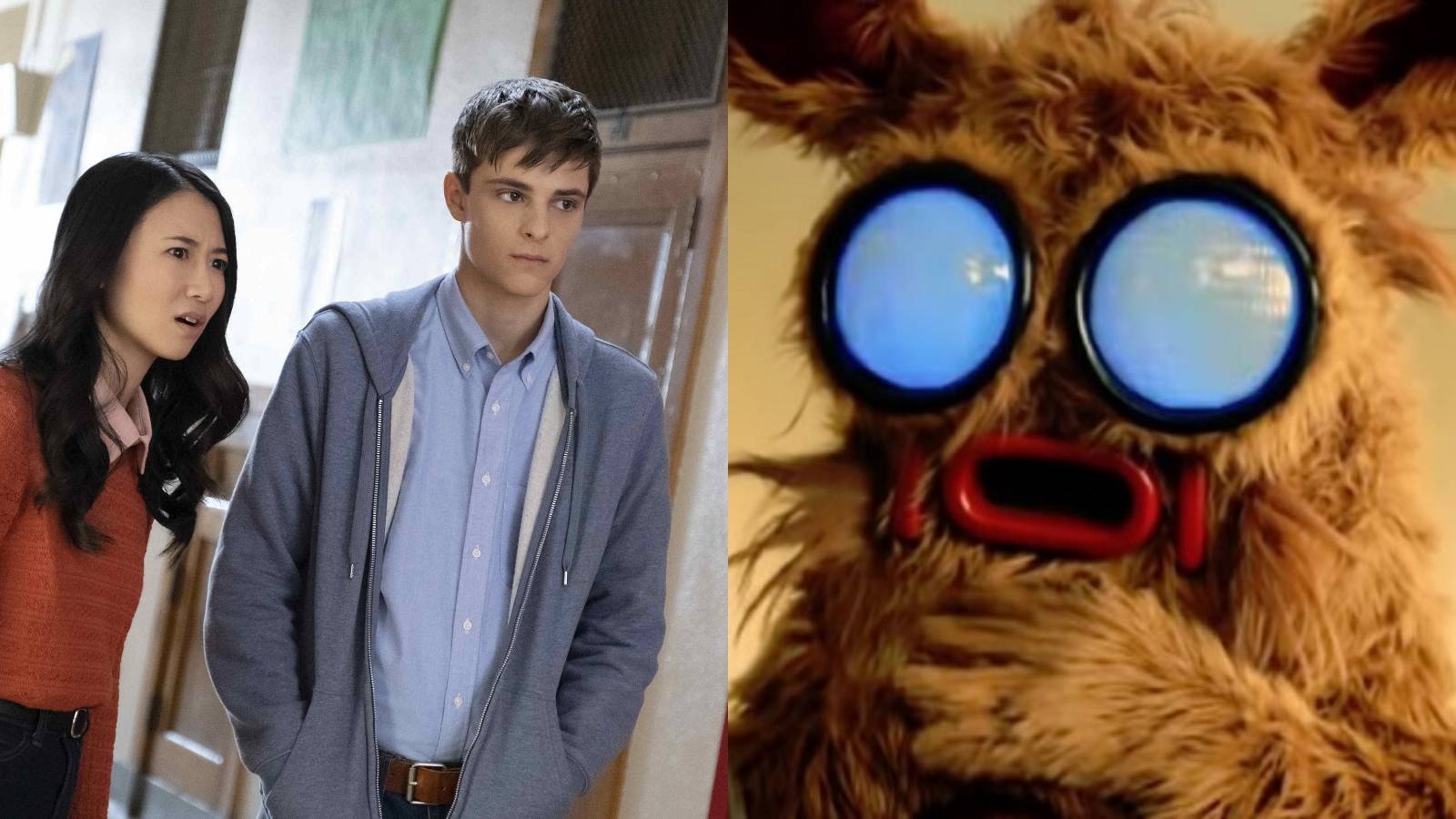 Split image of School Spirit and Pooka! episodes of Blumhouse TV show Into The Dark
