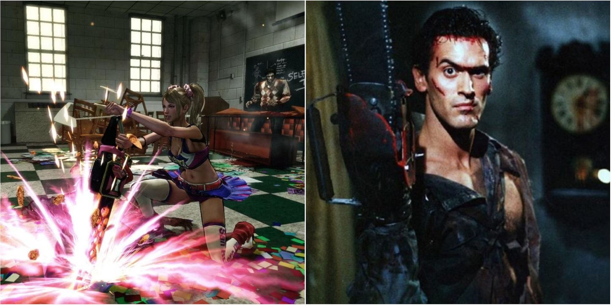 Bruce Campbell in Evil Dead 2 and Juliet in Lollipop Chainsaw