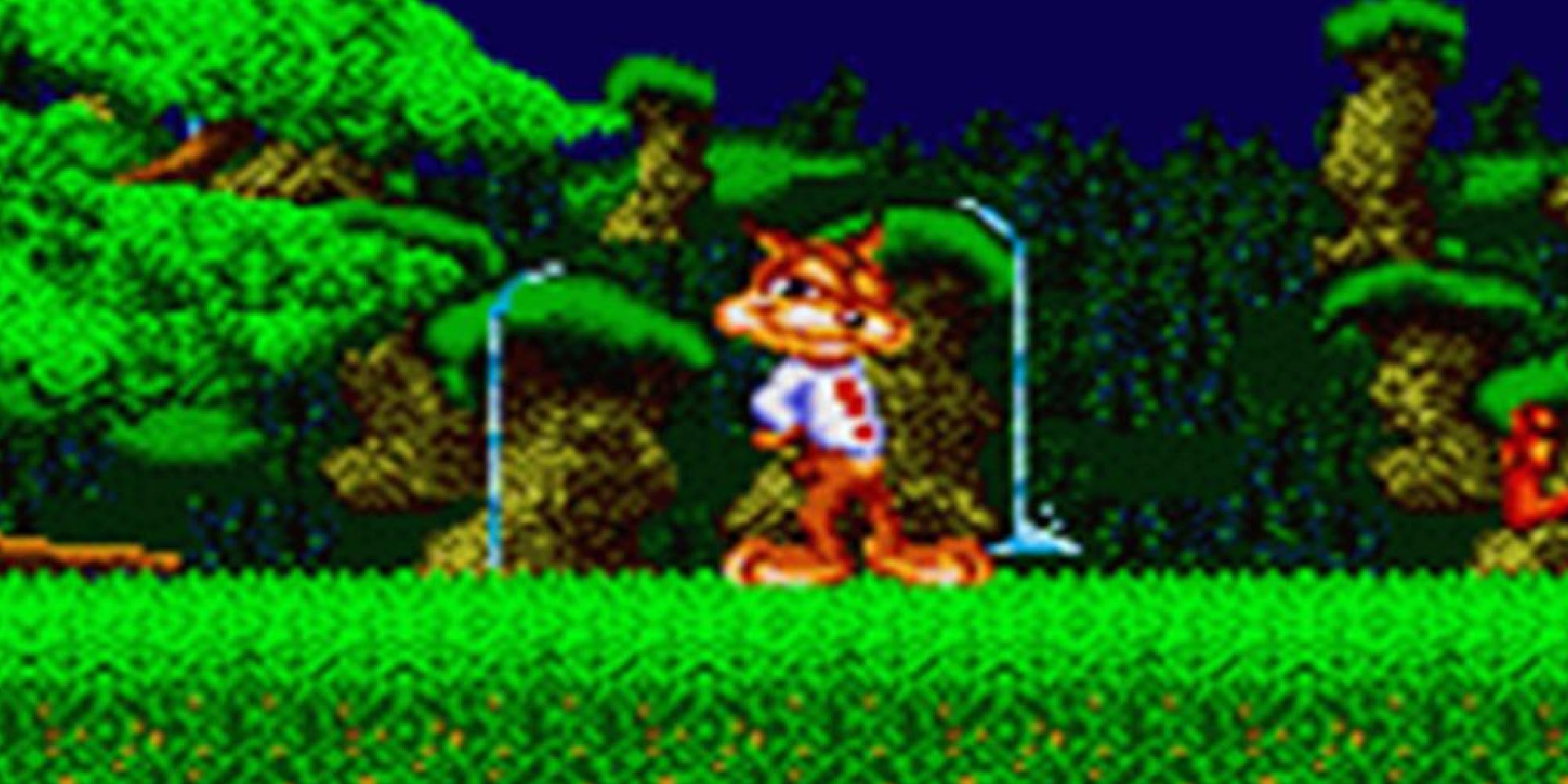 Bubsy staring at the screen smirking in Bubsy 1