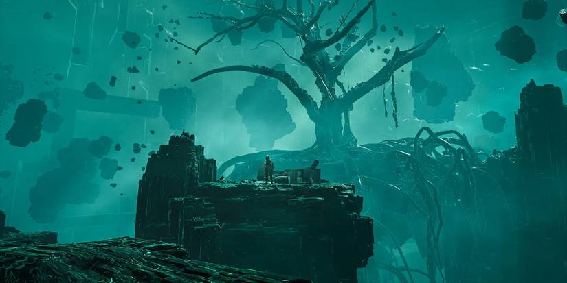 Altered World with floating islands and rocks inside the Chernobylite