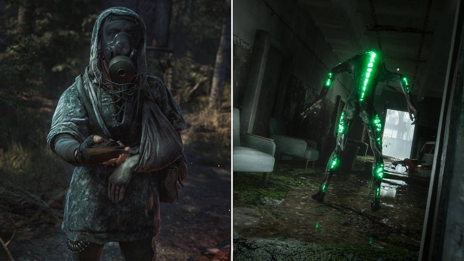 A companion is giving the player a gun while on the right they are being approached by an alien