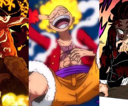 shinra, luffy and demon king tanjiro