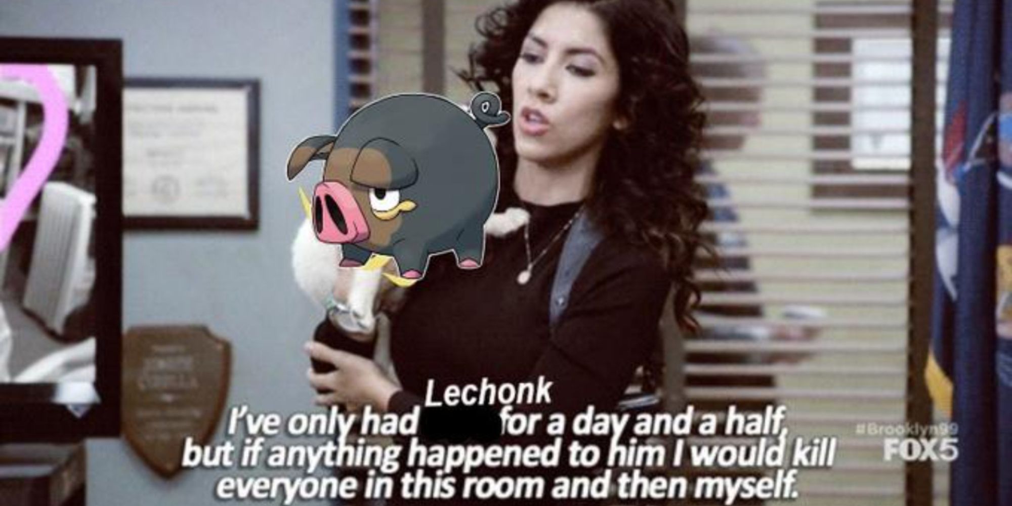 Brooklyn 99 meme with Lechonk. 