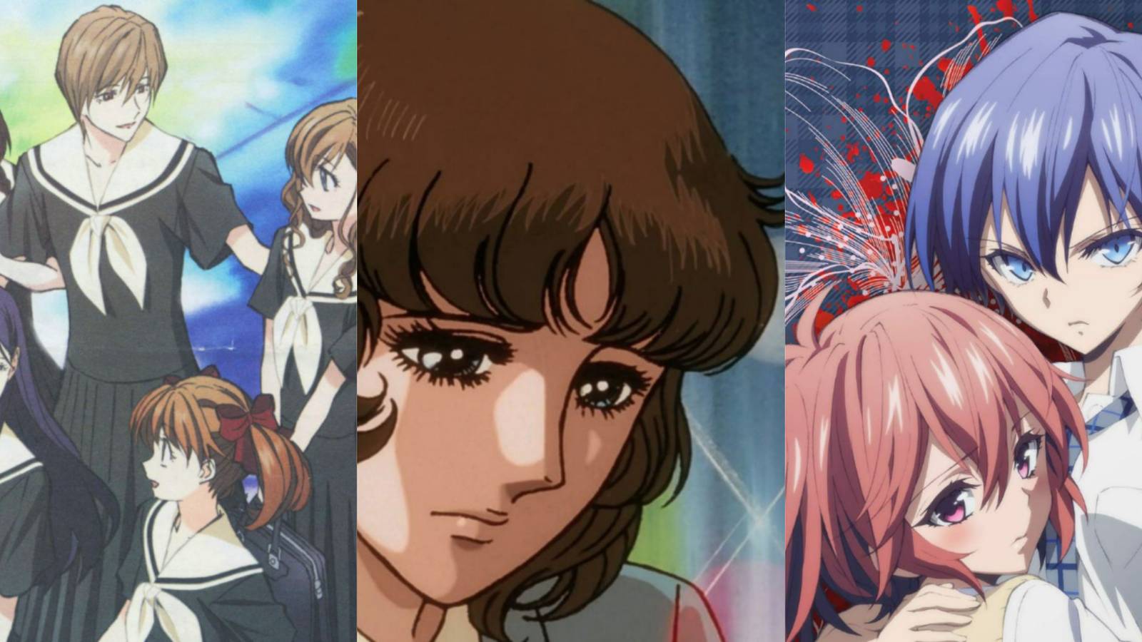 Characters from three anime set in all-girls schools