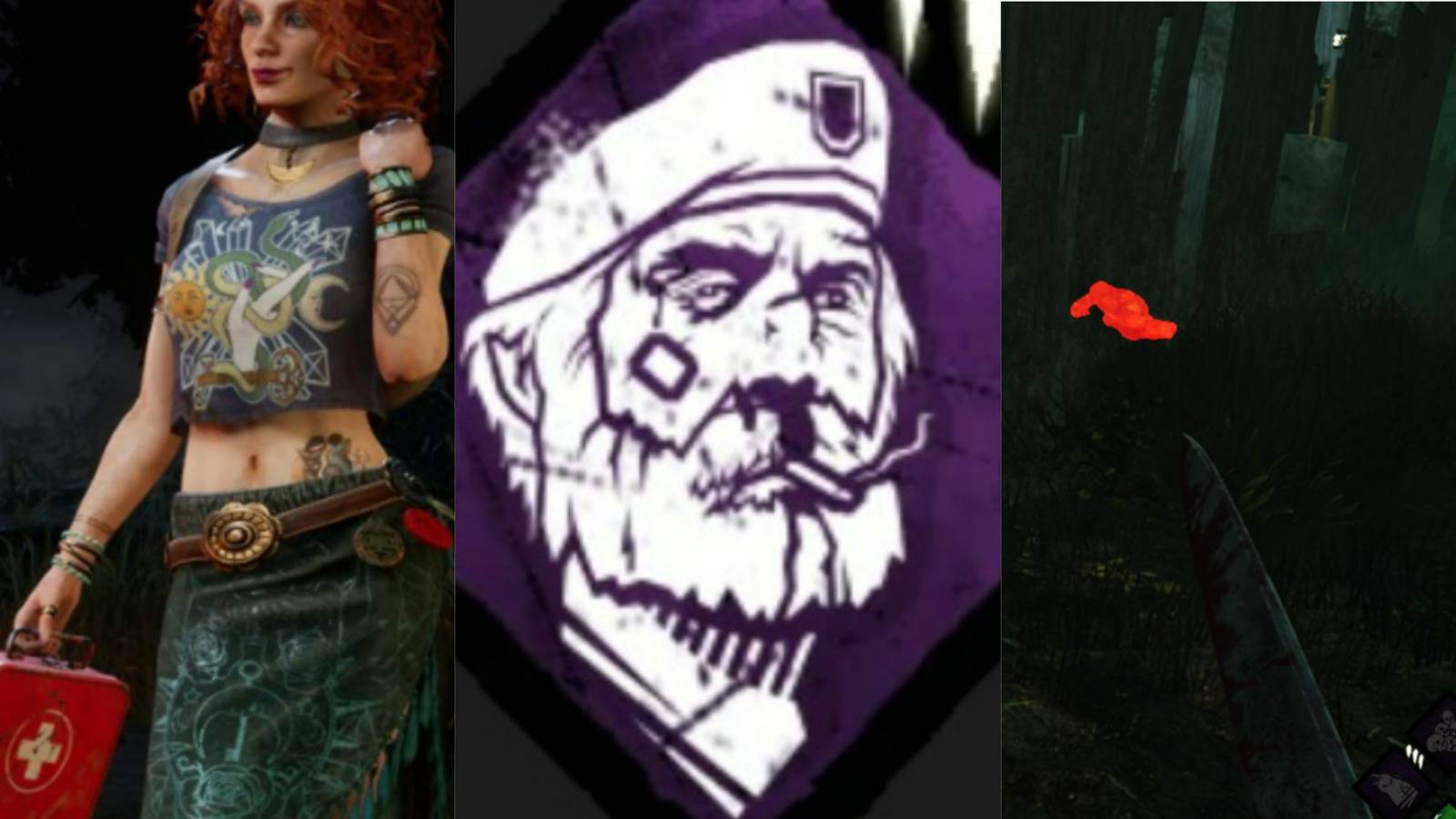 Unbreakable, a Survivor with a med-kit, and a slugged Survivor from Dead by Daylight