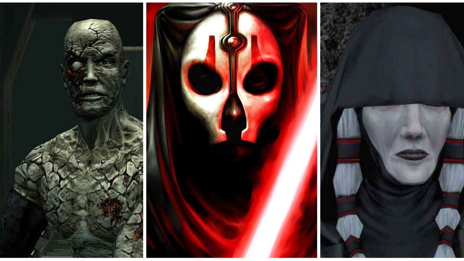 three pictures of darth scion, darth nihilus and kreia