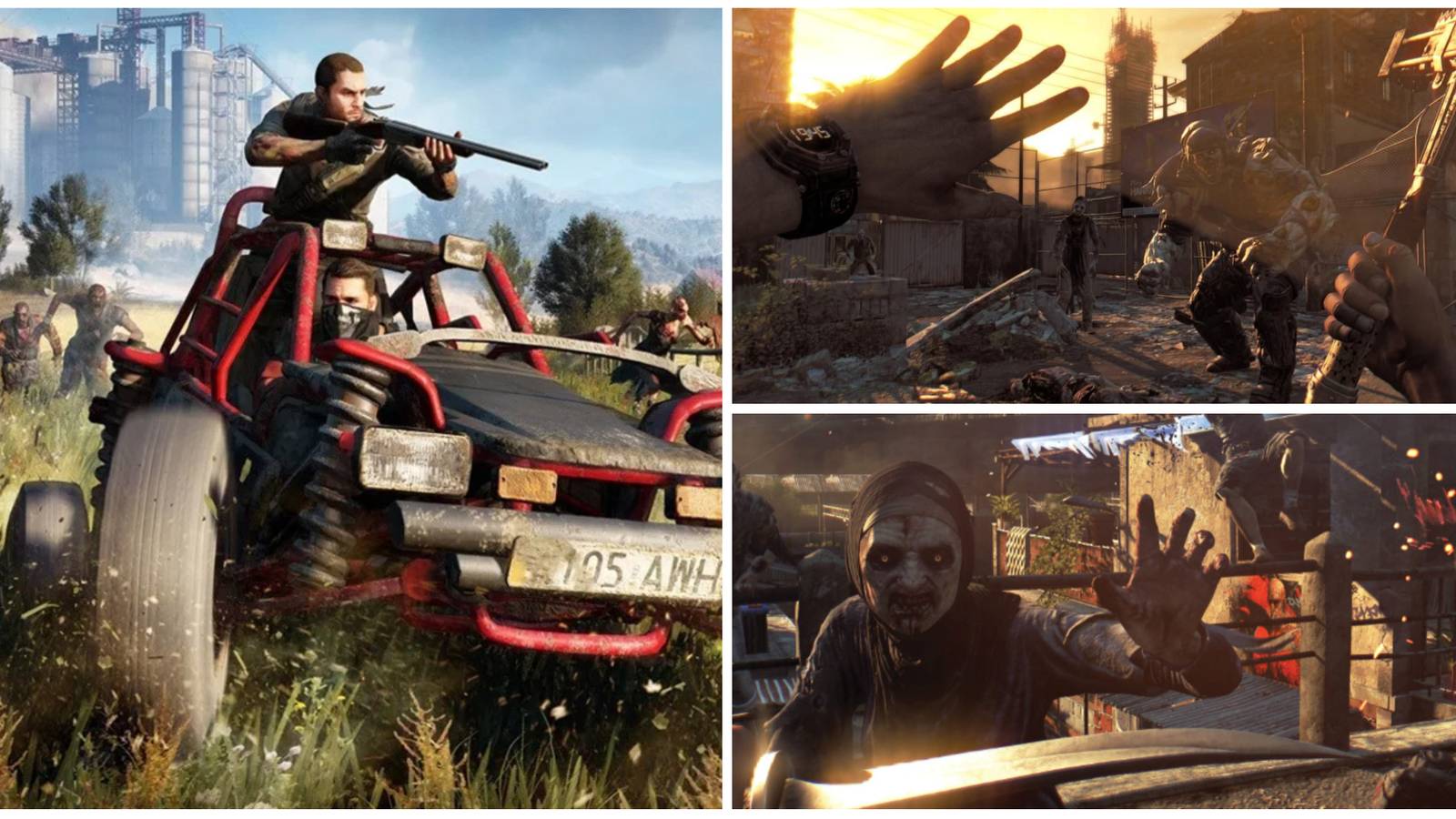 car with shotgun, hammer and zombie collage in dying light