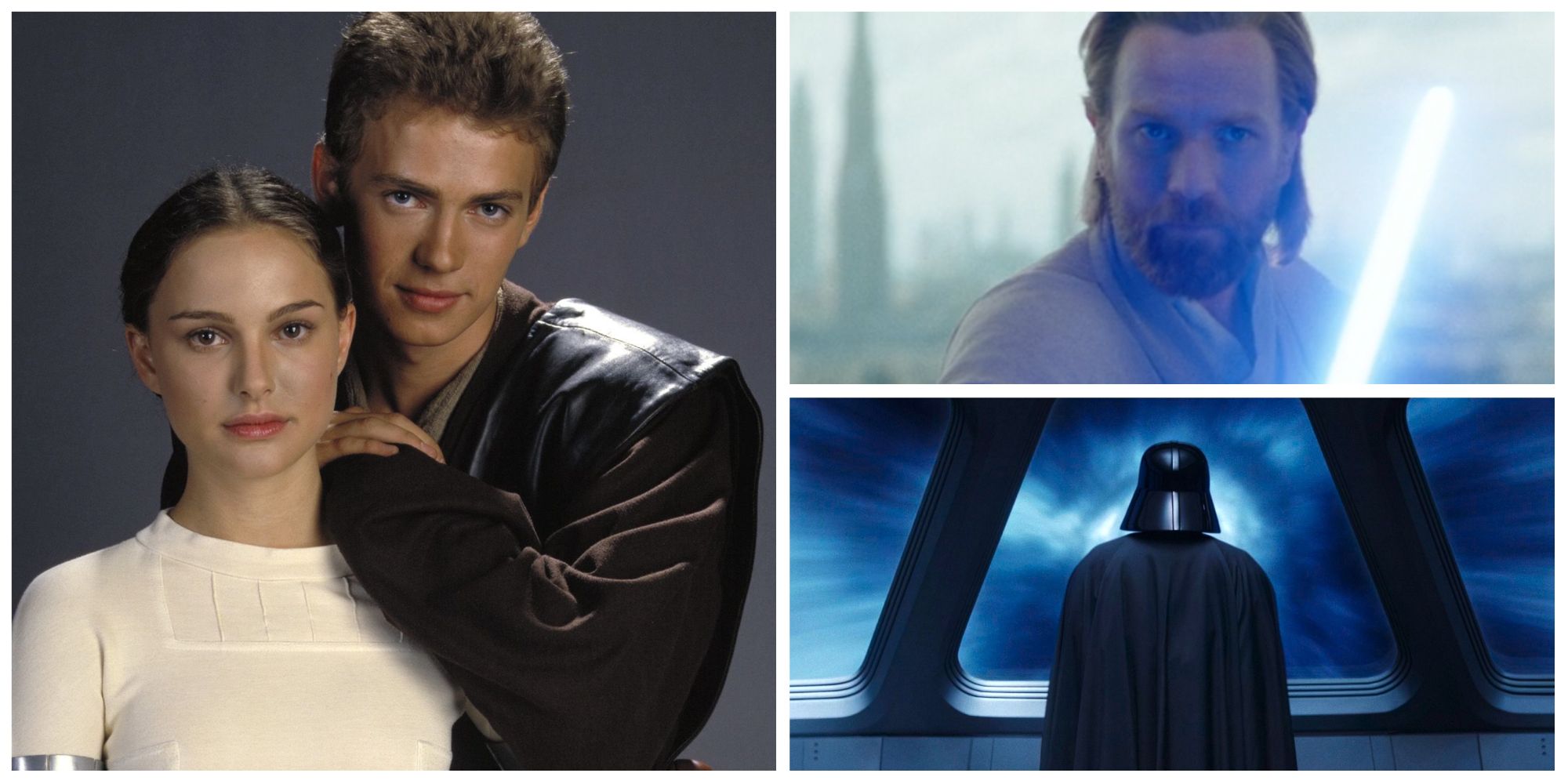 anakin with padme, darth vader and episode 2 obi-wan kenobi in a collage