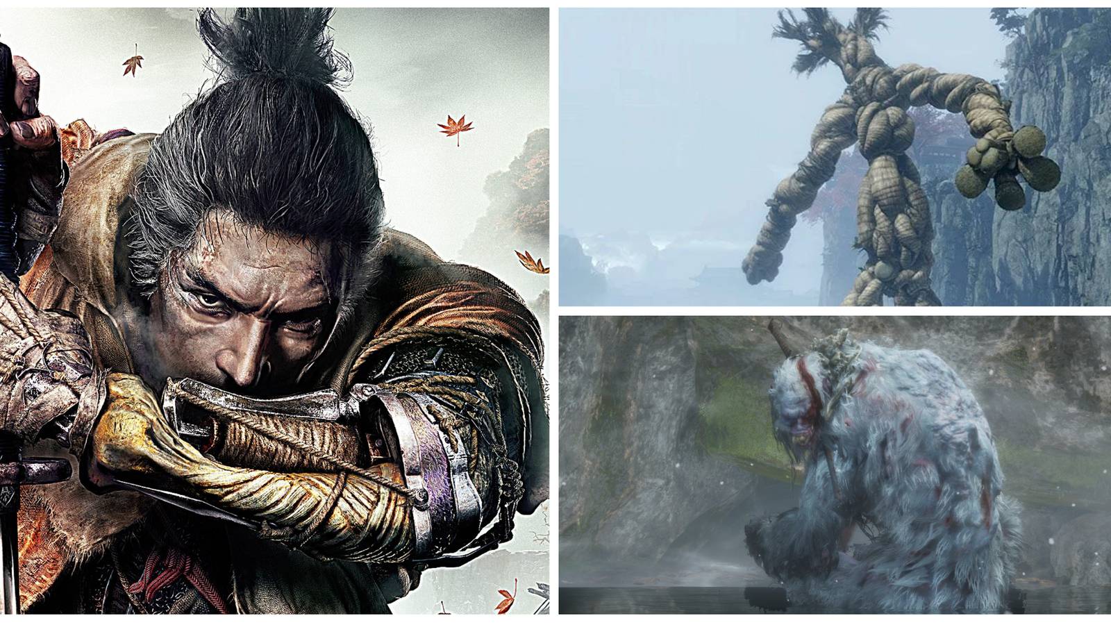 three pictures from sekiro: shadows die twice in a collage