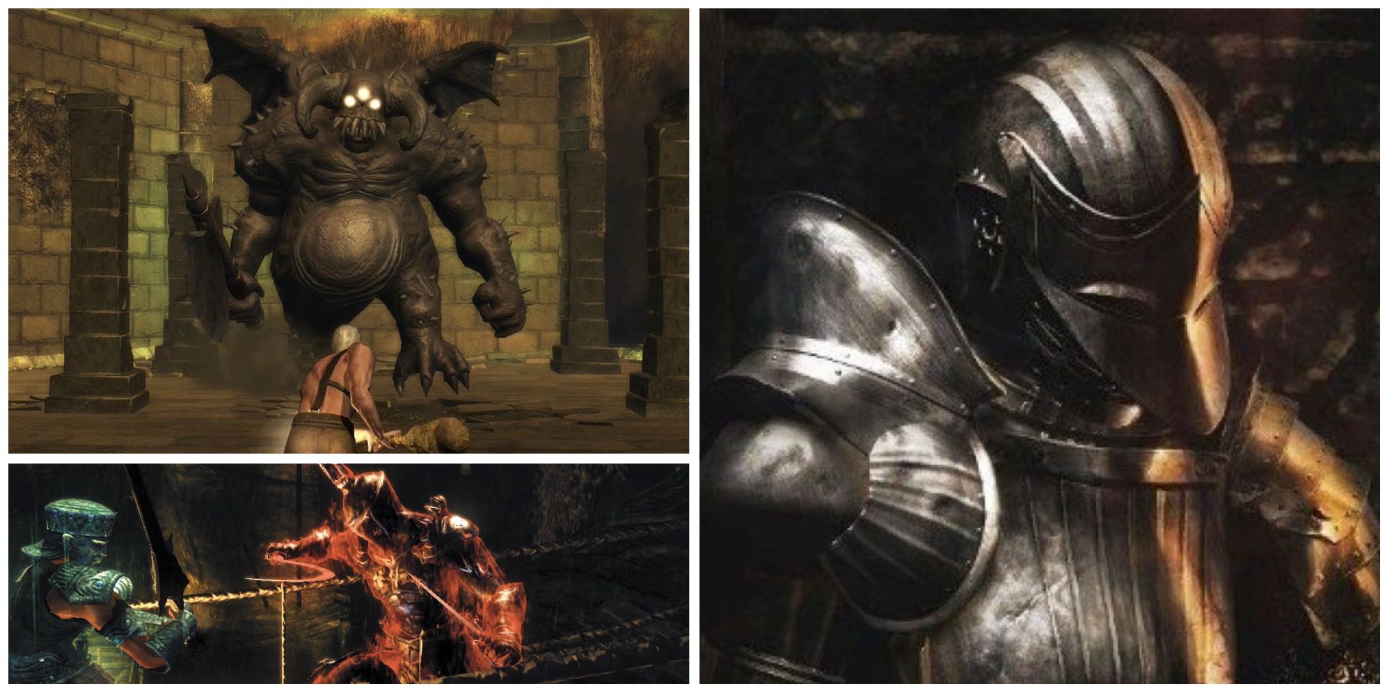 three pictures from 2011's demons souls in a collage