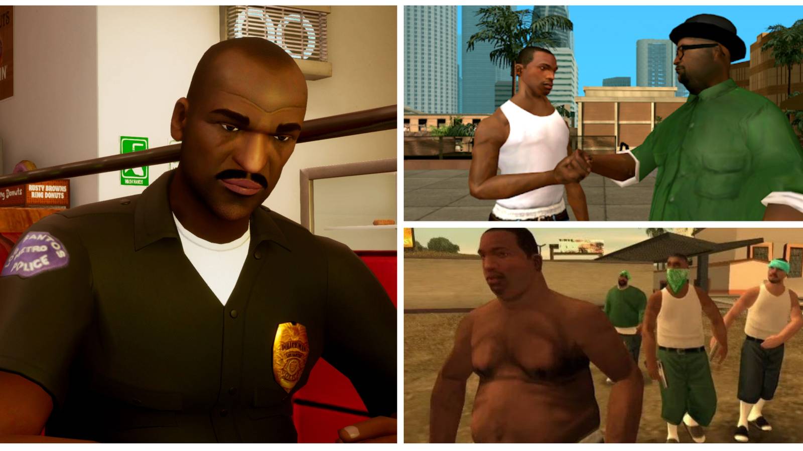 3 photos from gta san andreas in a picture collage