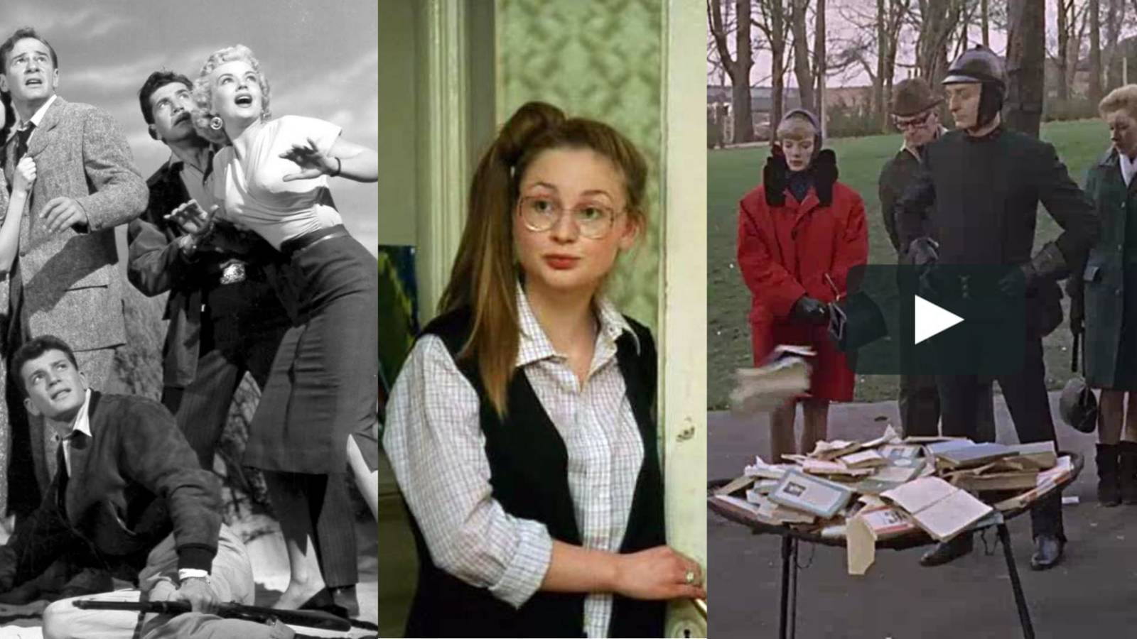 Title split image Ray Bradbury adaptations It Came From Outer Space Dominus Fahrenheit 451