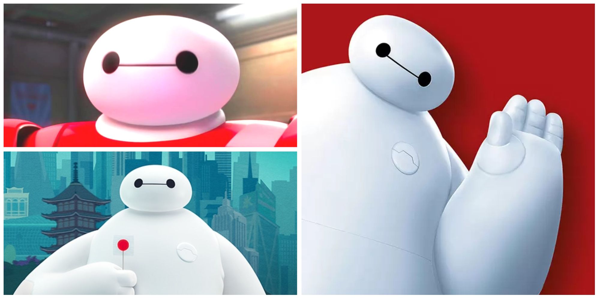 three pictures of big hero 6 character baymax