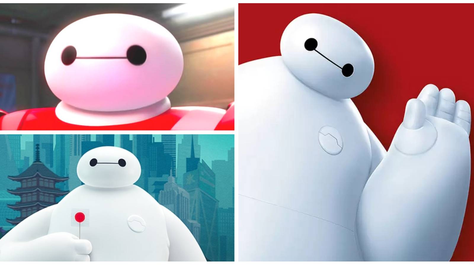 three pictures of big hero 6 character baymax