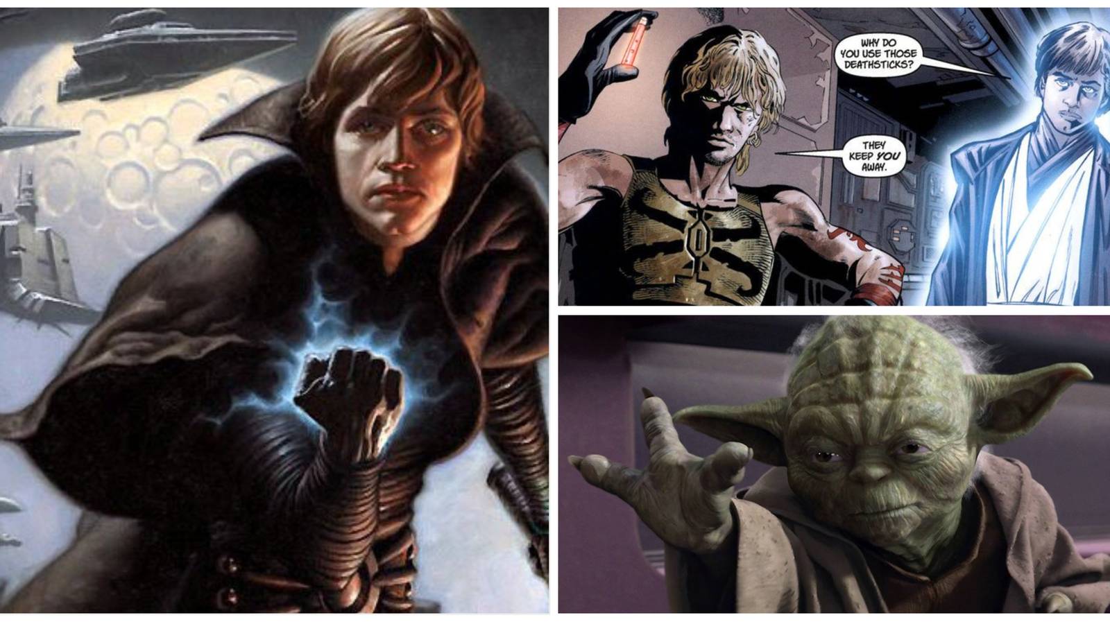 luke skywalker and yoda in a photo collage star wars