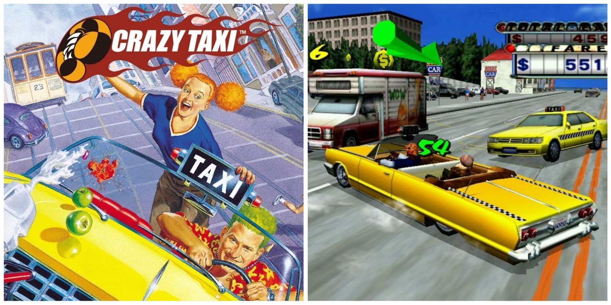 Обложка Dreamcast Crazy Taxi и геймплей Crazy Taxi