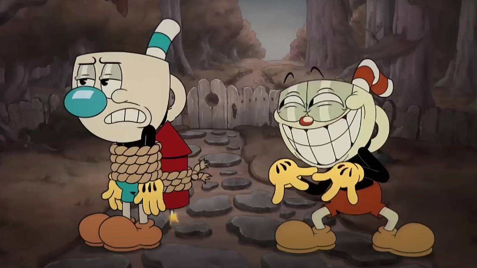 Cuphead laughing and Mugman tied Netflix season 2