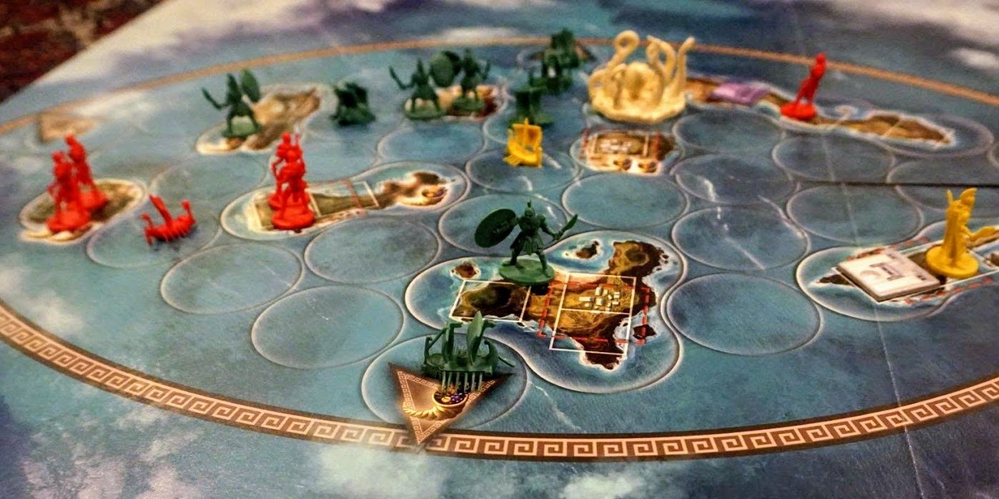Cyclades board game showing miniatures