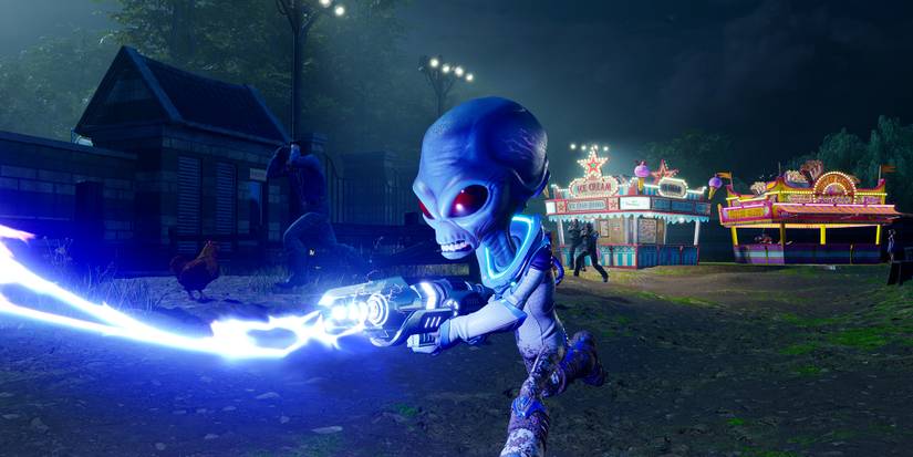 Image Depicting Crytpo, The Main Character Of Destory All Human Firing Off A Laser Weapon