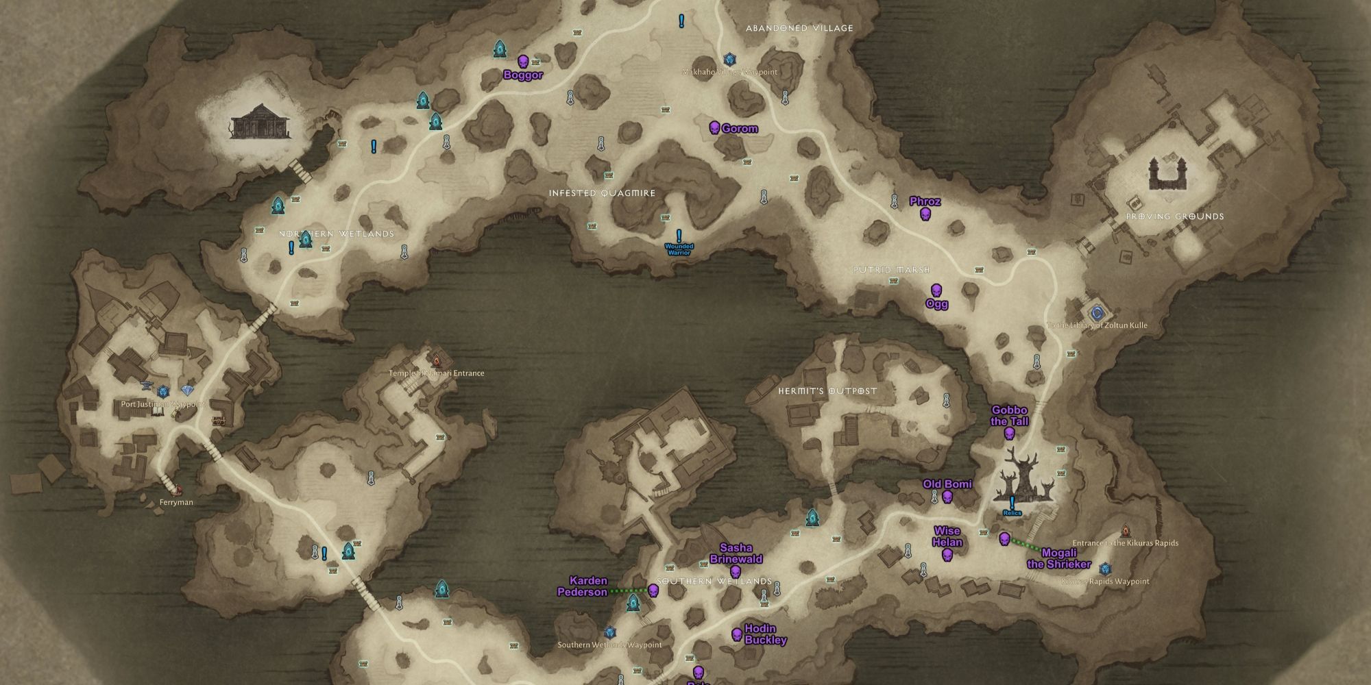 A map of side quests in Diablo Immortal