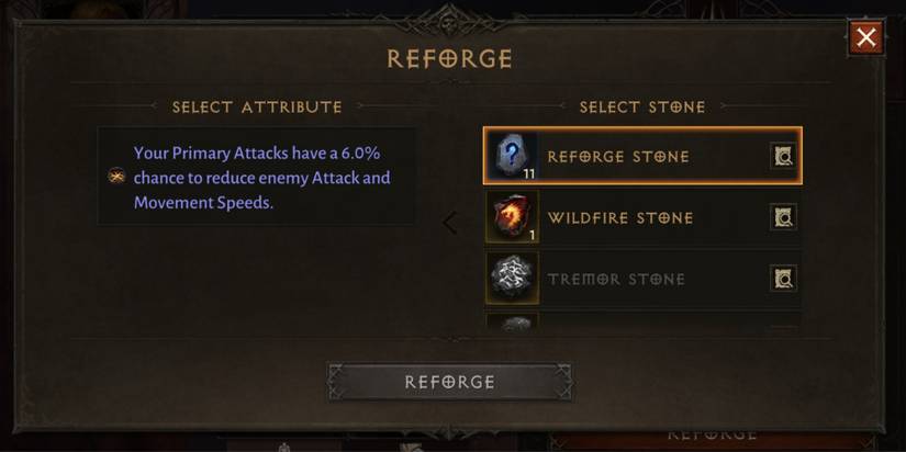 Diablo Immortal Using Reforge Stones At The Blacksmith