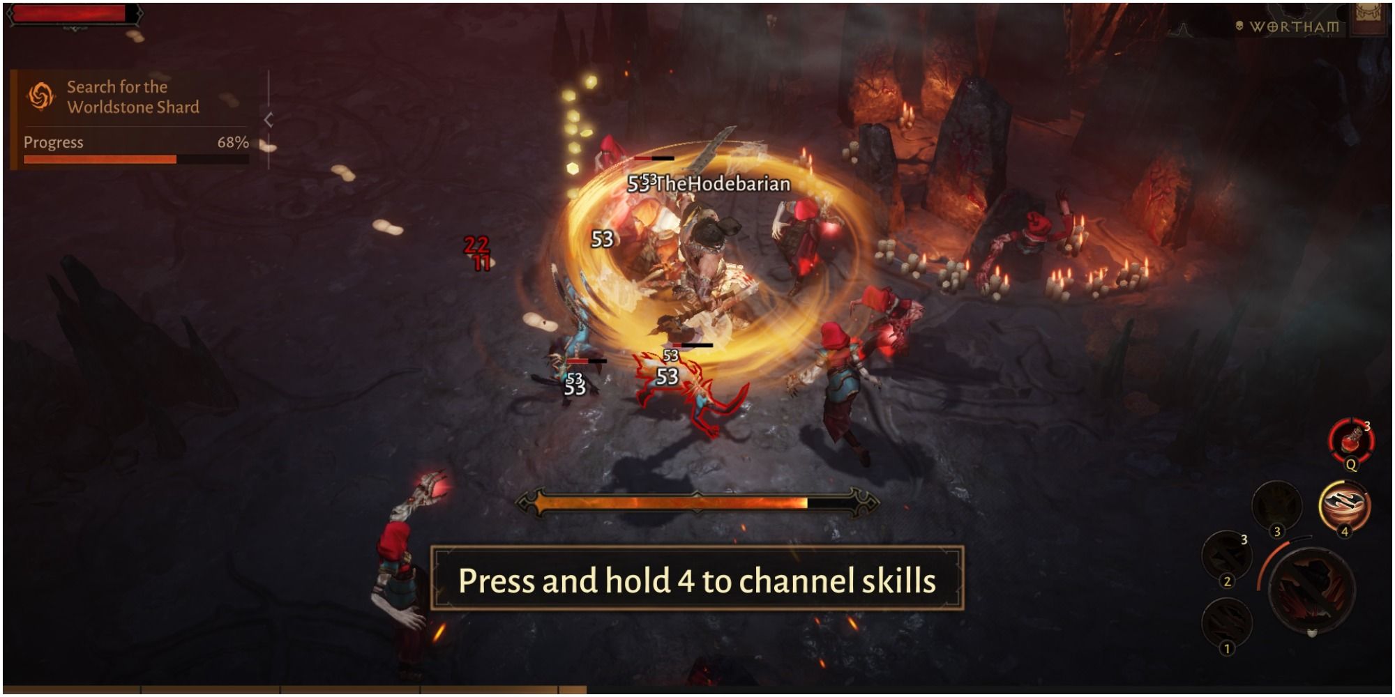 Diablo Immortal Using Whirlwind On A Cluster Of Enemies