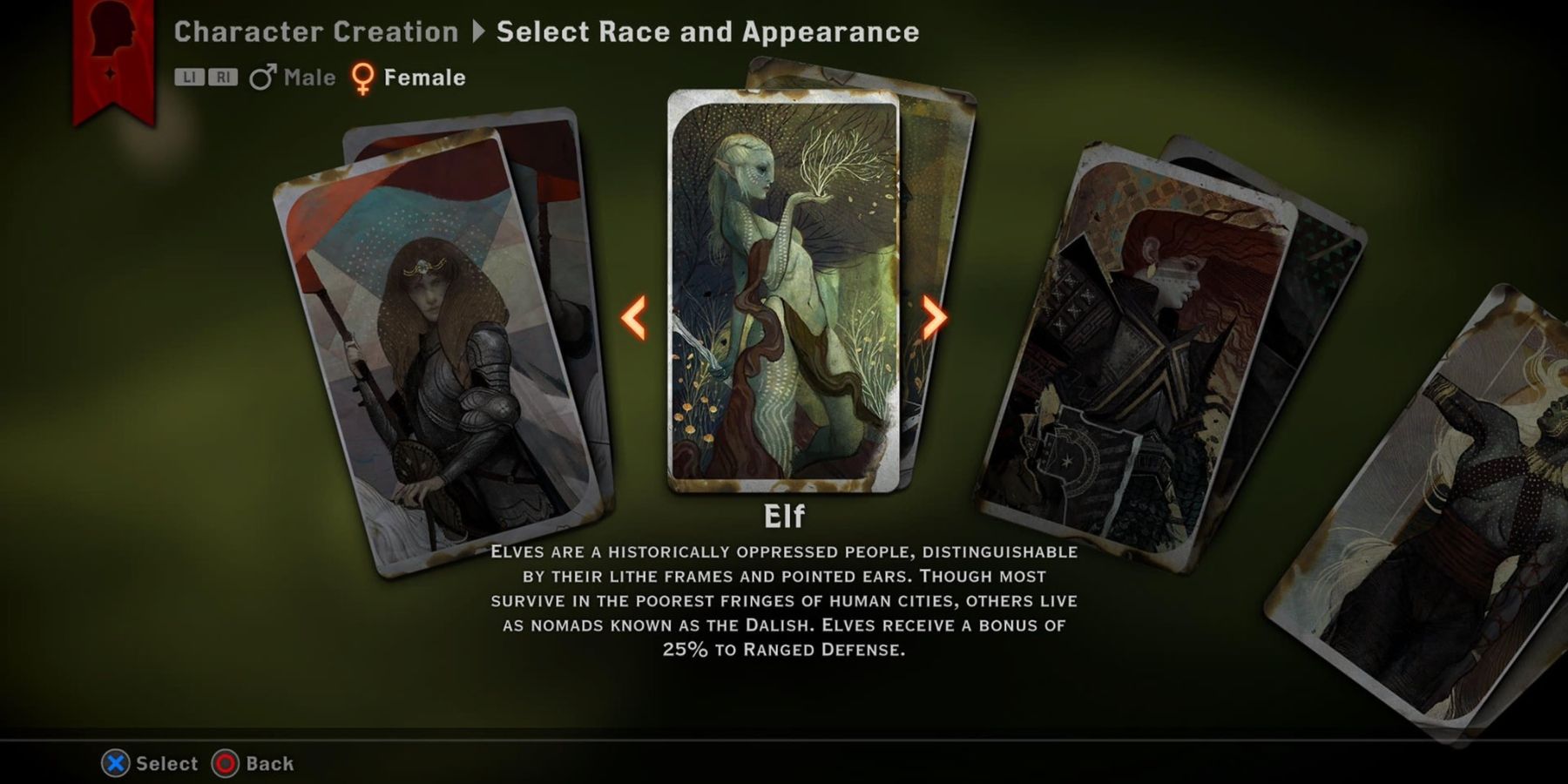 Dragon Age Race Selection Screen