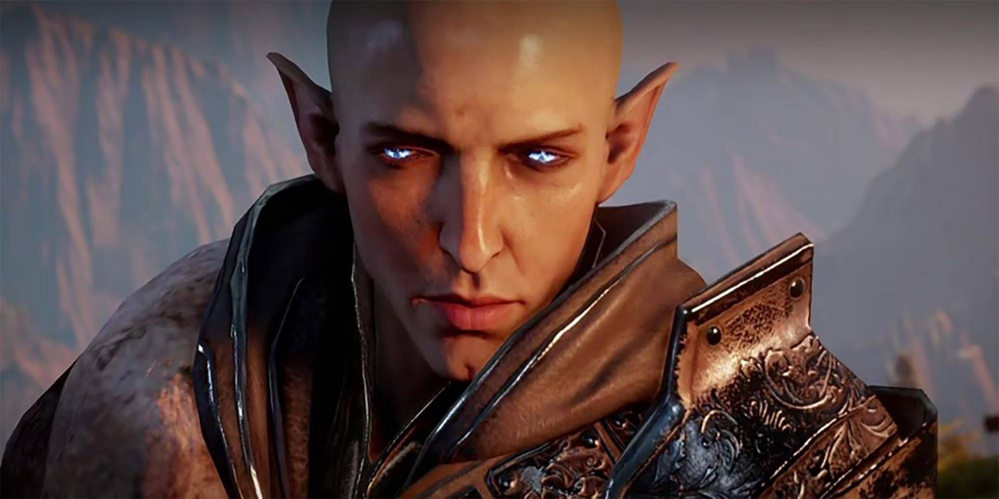 Solas with glowing eyes.