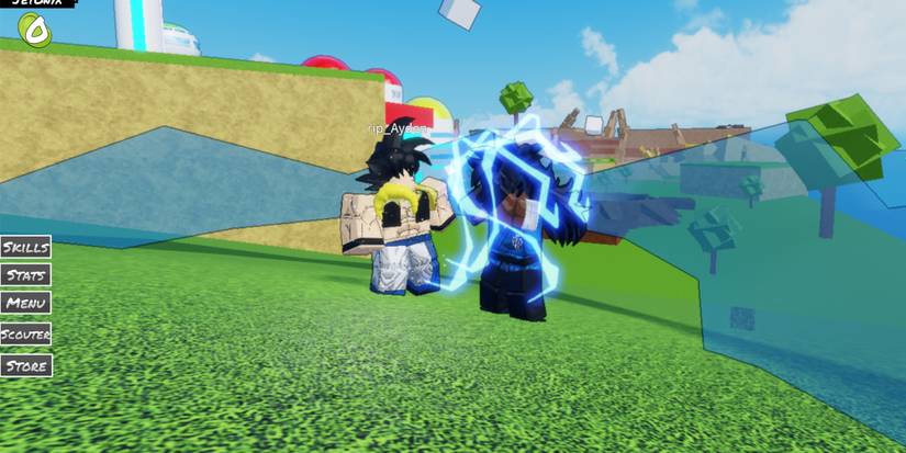 Two Roblox players standing side by side in Dragon Ball Warriors