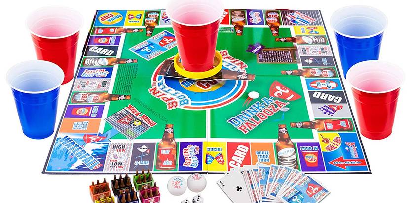 Drink-a-Palooza board with cups and cards