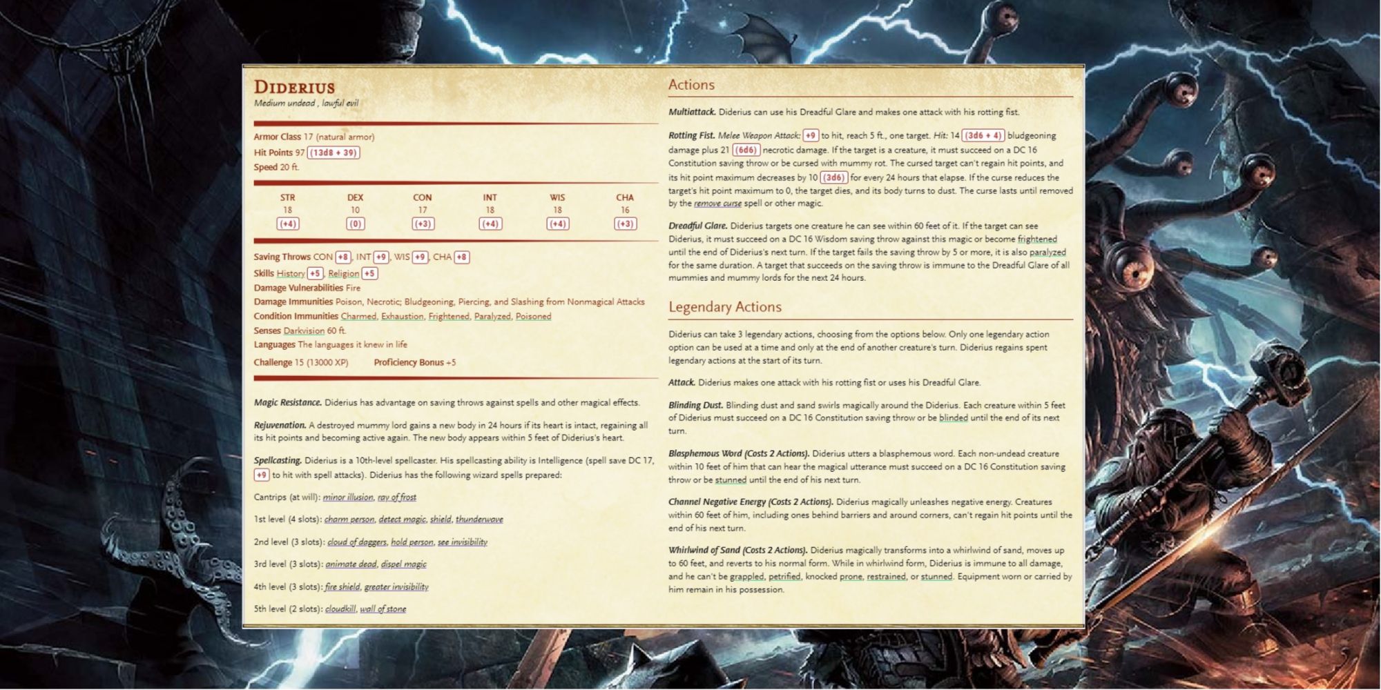 Dungeons And Dragons Diderius Monster Card