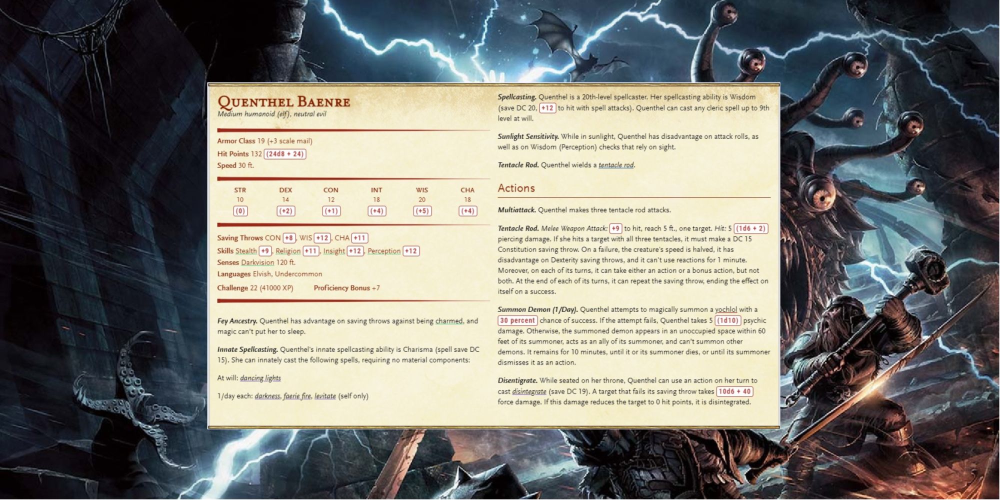 Dungeons And Dragons Quenthel Baenre Monster Card