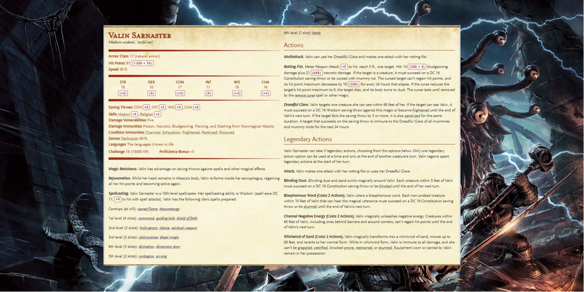 Dungeons And Dragons Valin Sarnaster Monster Card