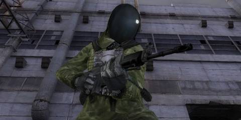 A Stalker wearing an Ecologist SSP-99M Suit in STALKER: Shadow of Chernobyl