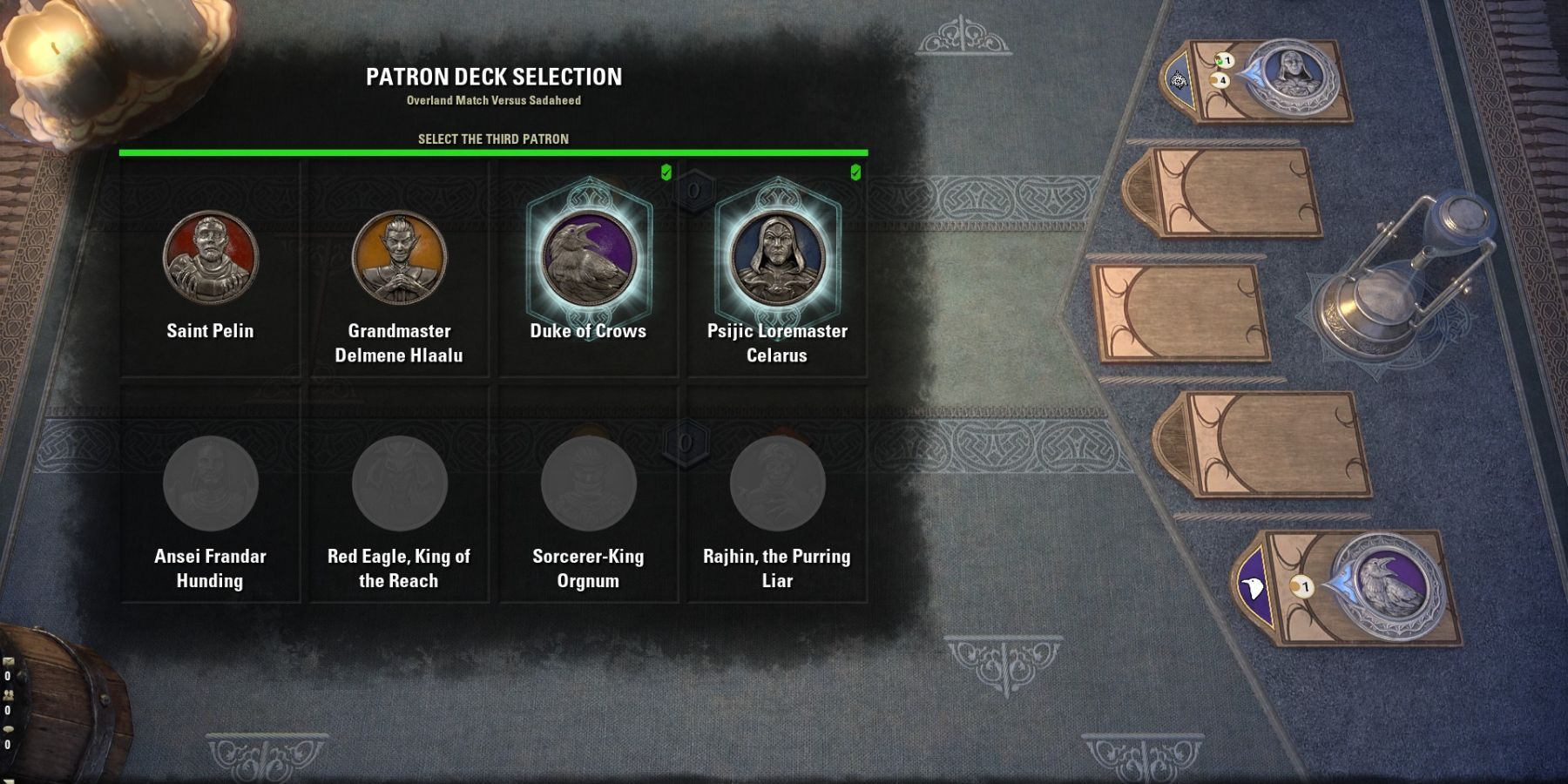 Elder Scrolls Online High Isle Chapter Tales of Tribute Card Game Patron Selection